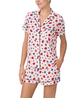 kate spade new york Short Sleeve Notch Collar Jersey Knit Mixed Berries Fruit Print Shorty Pajama Set