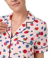 kate spade new york Short Sleeve Notch Collar Jersey Knit Mixed Berries Fruit Print Shorty Pajama Set