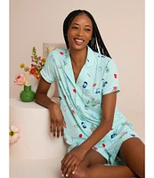 kate spade new york Short Sleeve Notch Collar Knit Blissful Celebration Print Bridal Shorty Pajama Set