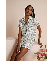 kate spade new york Short Sleeve Notch Collar Knit Bridal Toile Print Bridal Shorty Pajama Set
