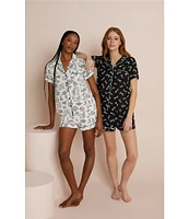 kate spade new york Short Sleeve Notch Collar Knit Bridal Toile Print Bridal Shorty Pajama Set