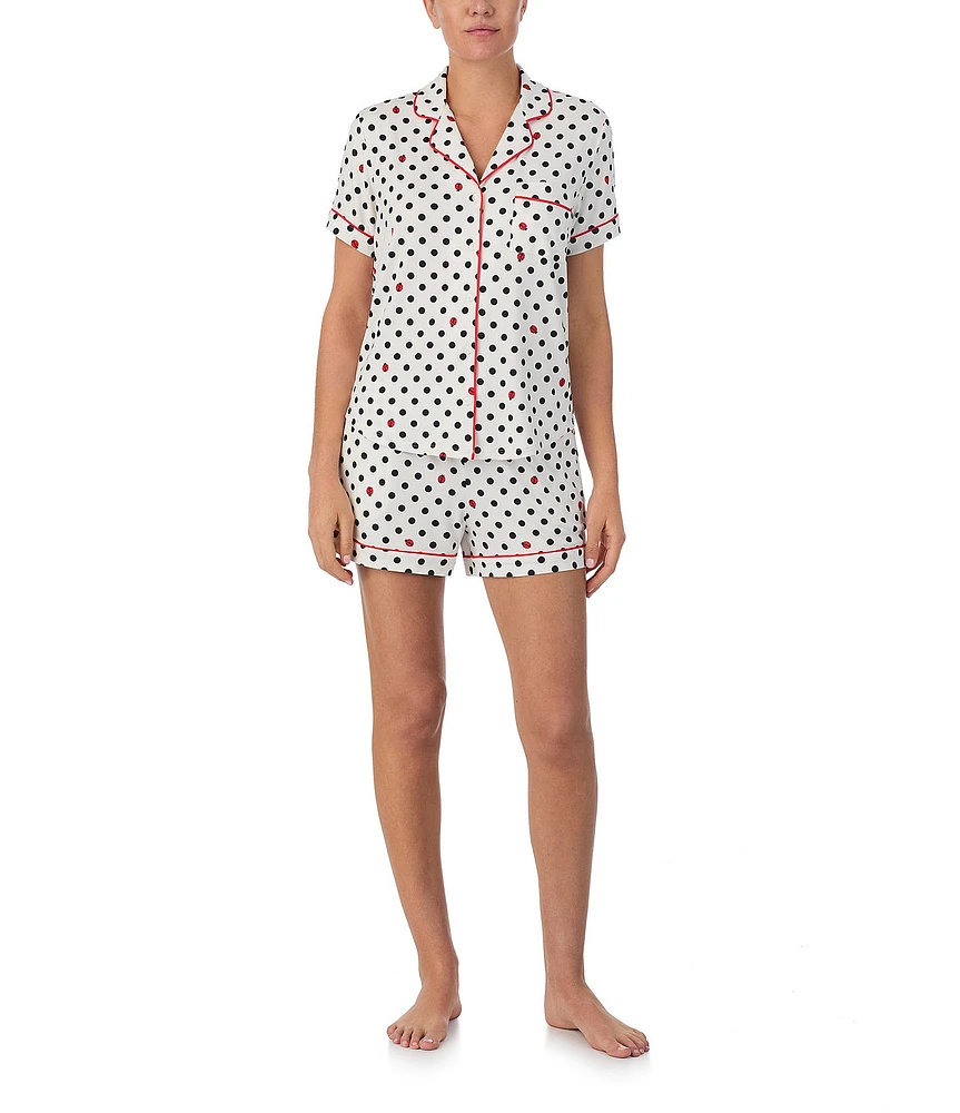 kate spade new york Short Sleeve Notch Collar Ladybug Dot Cozy Jersey Pajama Set