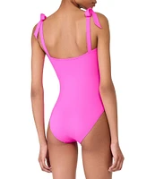 kate spade new york Side Shirred Over the Shoulder Bow Tie One Piece Swimsuit