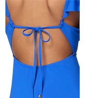 kate spade new york Solid Ruffle V-Wire Cut-Out Front One Piece Swimsuit