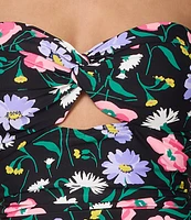 kate spade new york Spring Bouquet Sweetheart Neck Cut-Out Shirred Bandeau One Piece Swimsuit