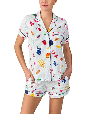 kate spade new york Stripe Beach Trip Print Short Sleeve Notch Collar Knit Shorty Pajama Set