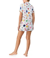 kate spade new york Stripe Beach Trip Print Short Sleeve Notch Collar Knit Shorty Pajama Set