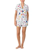kate spade new york Stripe Beach Trip Print Short Sleeve Notch Collar Knit Shorty Pajama Set