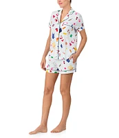 kate spade new york Stripe Beach Trip Print Short Sleeve Notch Collar Knit Shorty Pajama Set