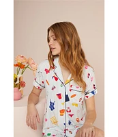 kate spade new york Stripe Beach Trip Print Short Sleeve Notch Collar Knit Shorty Pajama Set