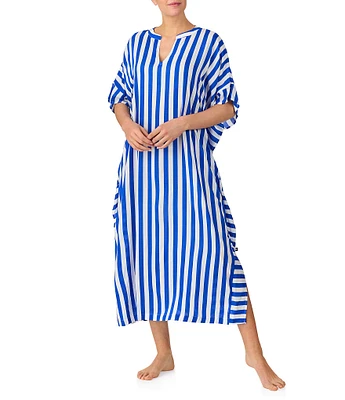 kate spade new york Stripe Print 3/4 Sleeve V Neck Woven Caftan