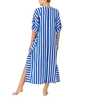 kate spade new york Stripe Print 3/4 Sleeve V Neck Woven Caftan