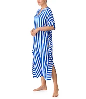 kate spade new york Stripe Print 3/4 Sleeve V Neck Woven Caftan