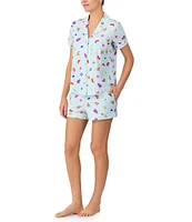 kate spade new york Summer Fruit Print Short Sleeve Notch Collar Knit Shorty Pajama Set