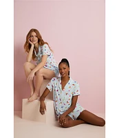kate spade new york Summer Fruit Print Short Sleeve Notch Collar Knit Shorty Pajama Set