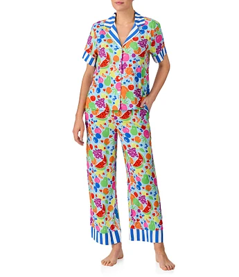 kate spade new york Summer Fruit Print Short Sleeve Notch Collar Woven Cropped Pajama Set