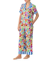kate spade new york Summer Fruit Print Short Sleeve Notch Collar Woven Cropped Pajama Set
