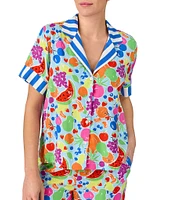 kate spade new york Summer Fruit Print Short Sleeve Notch Collar Woven Cropped Pajama Set