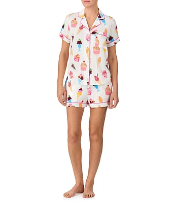 kate spade new york Sundae Toss Print Short Sleeve Notch Collar Knit Shorty Pajama Set