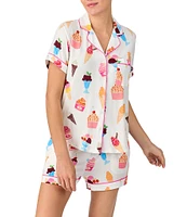 kate spade new york Sundae Toss Print Short Sleeve Notch Collar Knit Shorty Pajama Set