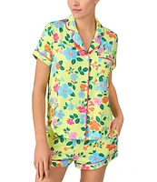 kate spade new york Sunshine Blooms Print Short Sleeve Notch Collar Knit Shorty Pajama Set