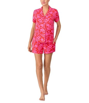 kate spade new york Tropical Blossom Print Short Sleeve Notch Collar Knit Shorty Pajama Set