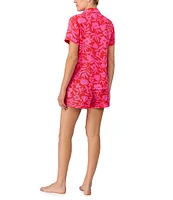 kate spade new york Tropical Blossom Print Short Sleeve Notch Collar Knit Shorty Pajama Set