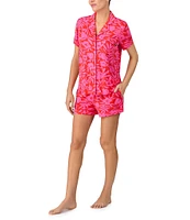 kate spade new york Tropical Blossom Print Short Sleeve Notch Collar Knit Shorty Pajama Set