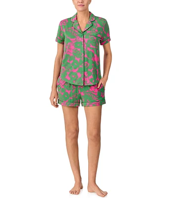 kate spade new york Tropical Foliage Print Short Sleeve Notch Collar Knit Shorty Pajama Set