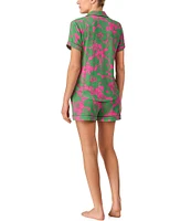 kate spade new york Tropical Foliage Print Short Sleeve Notch Collar Knit Shorty Pajama Set