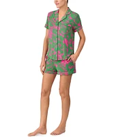 kate spade new york Tropical Foliage Print Short Sleeve Notch Collar Knit Shorty Pajama Set
