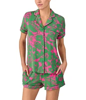 kate spade new york Tropical Foliage Print Short Sleeve Notch Collar Knit Shorty Pajama Set