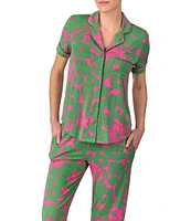 kate spade new york Tropical Foliage Short Sleeve Notch Collar Button-Front Knit Cropped Pajama Set