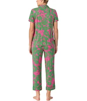 kate spade new york Tropical Foliage Short Sleeve Notch Collar Button-Front Knit Cropped Pajama Set