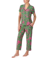 kate spade new york Tropical Foliage Short Sleeve Notch Collar Button-Front Knit Cropped Pajama Set