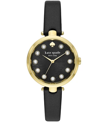 kate spade new york Women's Holland Three-Hand Black Leather Strap Watch