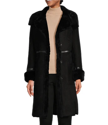 Katherine Kelly Genuine Shearling Point Collar Hidden Snap Coat