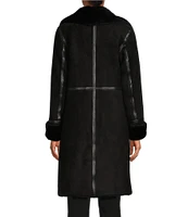 Katherine Kelly Genuine Shearling Point Collar Hidden Snap Coat