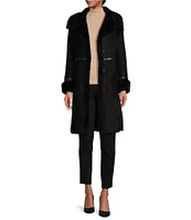 Katherine Kelly Genuine Shearling Point Collar Hidden Snap Coat