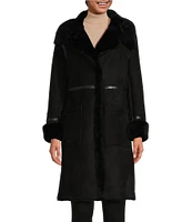 Katherine Kelly Genuine Shearling Point Collar Hidden Snap Coat