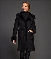 Katherine Kelly Genuine Shearling Point Collar Hidden Snap Coat