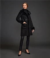 Katherine Kelly Genuine Shearling Point Collar Hidden Snap Coat