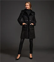 Katherine Kelly Genuine Shearling Point Collar Hidden Snap Coat