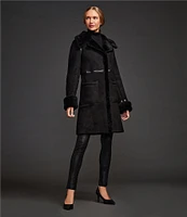 Katherine Kelly Genuine Shearling Point Collar Hidden Snap Coat