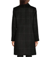 Katherine Kelly Alpaca Blend Plaid Envelope Collar Hidden Snap Coat