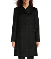 Katherine Kelly Alpaca Blend Plaid Envelope Collar Hidden Snap Coat