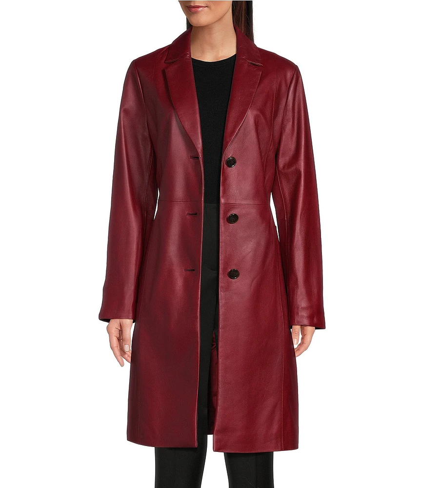 Katherine Kelly Genuine Lamb Leather Classic Notch Collar Coat