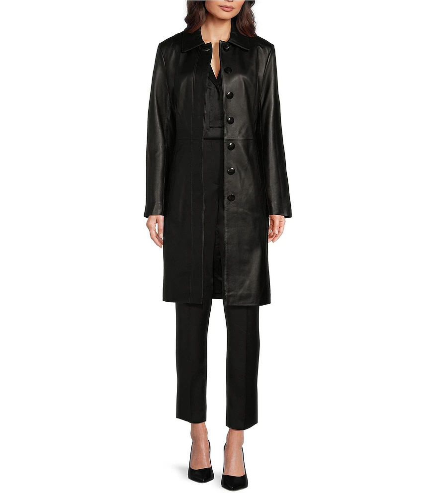 Katherine Kelly Genuine Lamb Leather Classic Shirt Collar Trench Coat