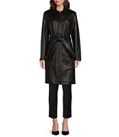 Katherine Kelly Genuine Lamb Leather Classic Shirt Collar Trench Coat