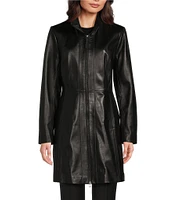 Katherine Kelly Genuine Lamb Leather Zip front Stand Collar Jacket